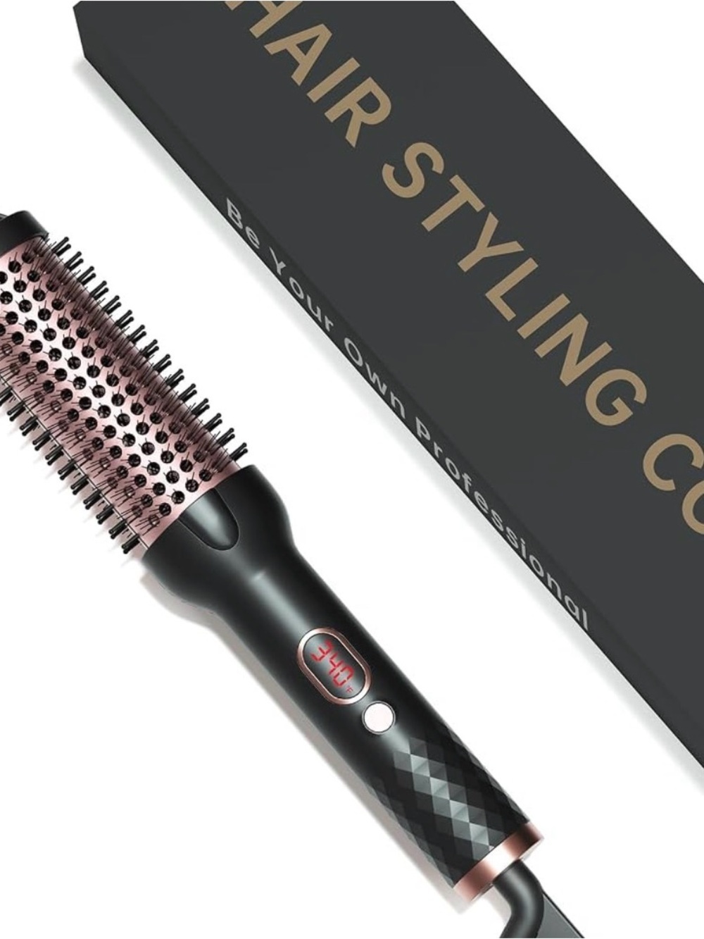 Black and Rose Gold Heated Round Hair Styling Brush - Men Grooming